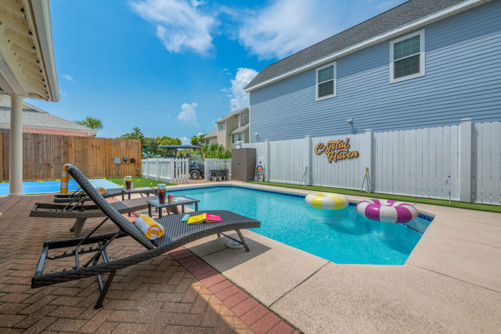 The pool and lounge chairs