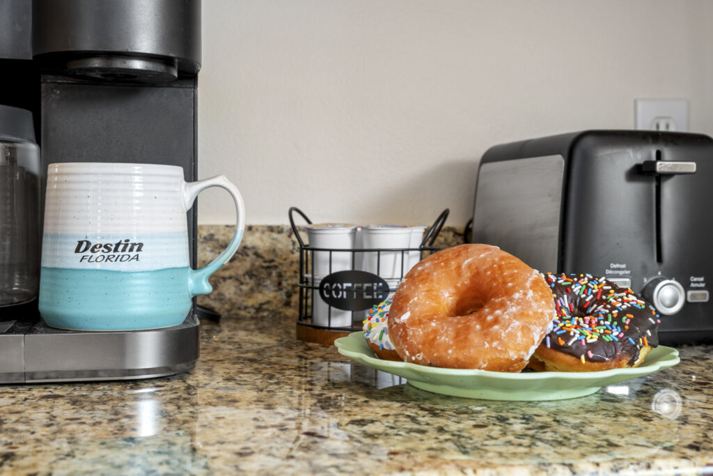 Coffee and breakfast on the counter