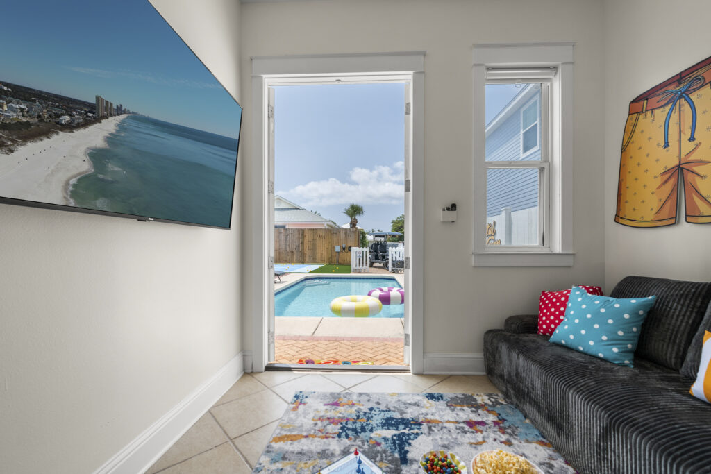 Looking out to the pool from the pool house